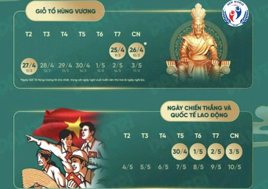 THÔNG BÁO LỊCH NGHỈ LỄ GIỖ TỔ HÙNG VƯƠNG (10/03 ÂL) VÀ LỄ 30/04 - 01/05/2026